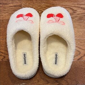 Cream Slippers with Red Cherry Design NWOT NEVER WORN